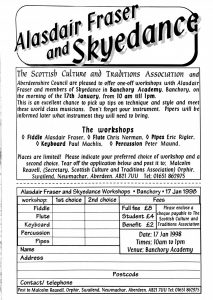 Publicity for Skyedance performing and teaching in Banchory